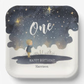 Leuke Hemelse Verjaardagssterren Waterverf Boy Papieren Bordje (Voorkant)