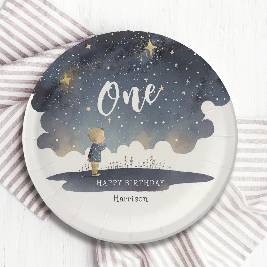 Leuke Hemelse Verjaardagssterren Waterverf Boy Papieren Bordje