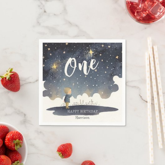 Leuke Hemelse Verjaardagssterren Waterverf Boy Servet (Insitu)