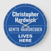 Leuke heren kapper wandplaat stijl grote klok (Voorkant)