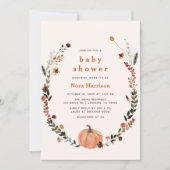 Leuke Herfst Bloemen Pompoen Krans Baby shower Kaart (Voorkant)