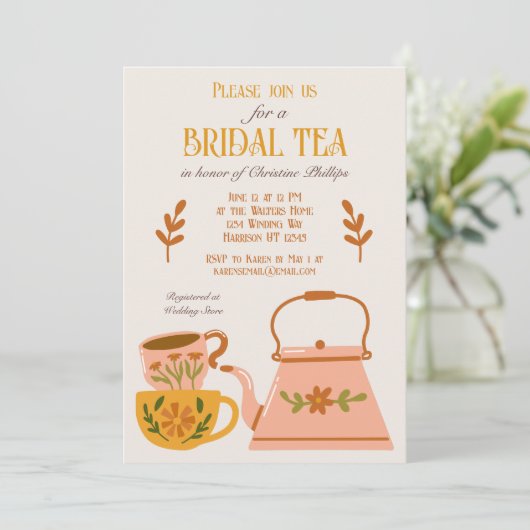 Leuke Herfst Bruids Tea Party Kaart (Staand voorkant)