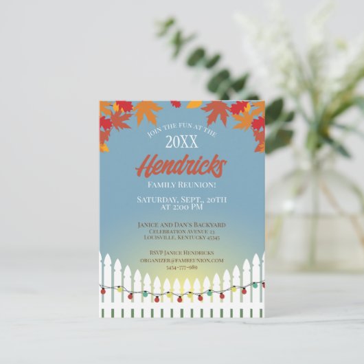 Leuke Herfst Familie Reünie piket hek versierd Briefkaart (Staand voorkant)