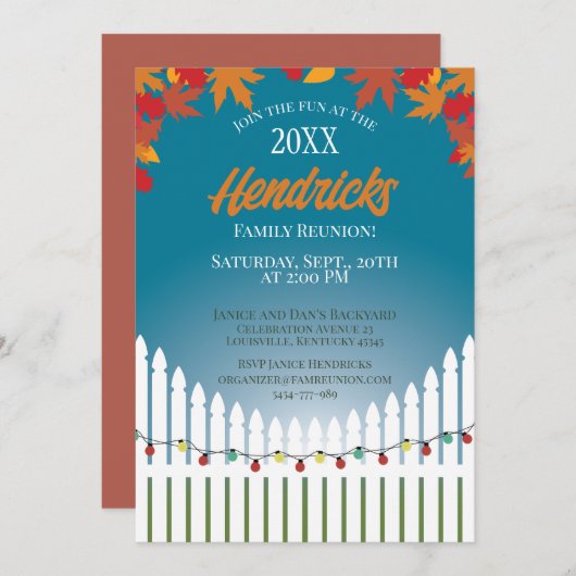 Leuke Herfst Familie Reünie piket hek versierd Kaart (Voorkant / Achterkant)