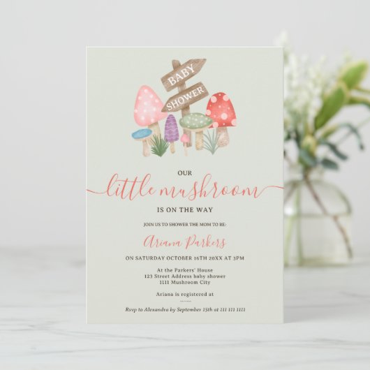 Leuke herfst fee bosrijke paddenstoelen baby showe kaart (Staand voorkant)