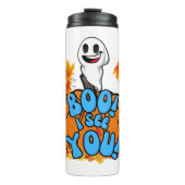 Leuke Herfst Halloween spook Boo! Ik zie je! Stick Thermosbeker (Voorkant)