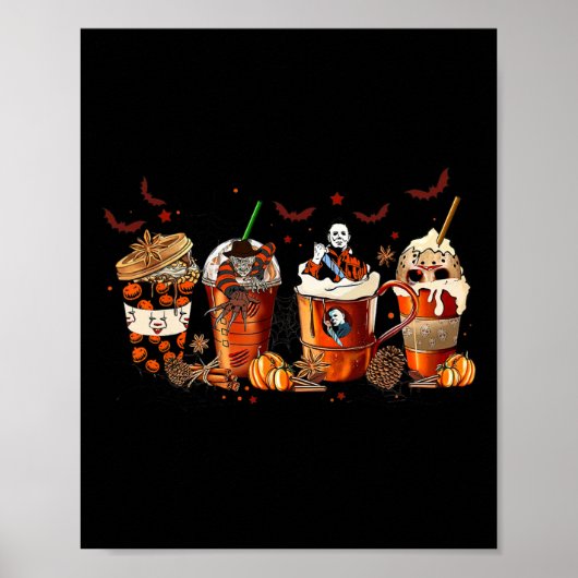 Leuke herfst Herfst Horror Latte Koffiekopjes Ghos Poster (Voorkant)