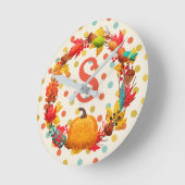 Leuke herfst pompoen krans polka dot blauwgroen si ronde klok (Hoek)