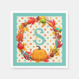 Leuke herfst pompoen krans polka dot blauwgroen si servet