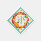 Leuke herfst pompoen krans polka dot blauwgroen si servet (Hoek)