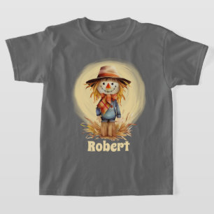 Leuke Herfst scarecrow Voeg naam toe kinder T-shirt