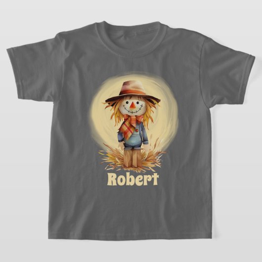 Leuke Herfst scarecrow Voeg naam toe kinder T-shirt (Laagn)