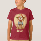 Leuke Herfst scarecrow Voeg naam toe kinder T-shirt (Voorkant)
