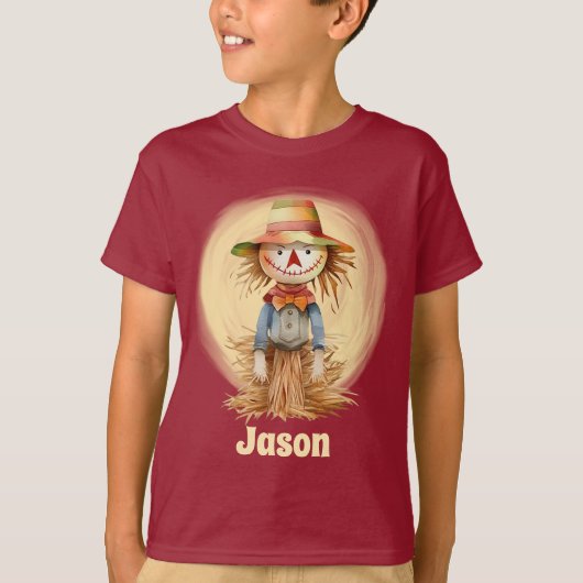 Leuke Herfst scarecrow Voeg naam toe kinder T-shirt (Voorkant)