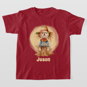 Leuke Herfst scarecrow Voeg naam toe kinder T-shirt