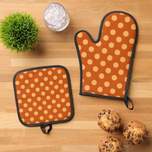 Leuke Herfst Seizoensgebonden polka dot pattern Ovenwant & Pannenlap Set (Top down)
