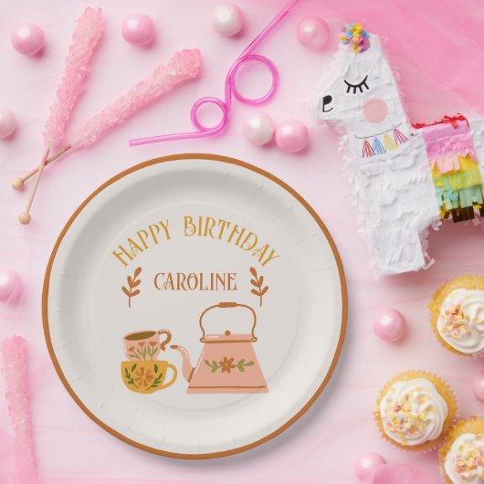 Leuke Herfst Tea Party Custom Verjaardag Papieren Bordje (Feest)