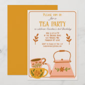 Leuke Herfst Tea Party Verjaardag Kaart (Voorkant / Achterkant)