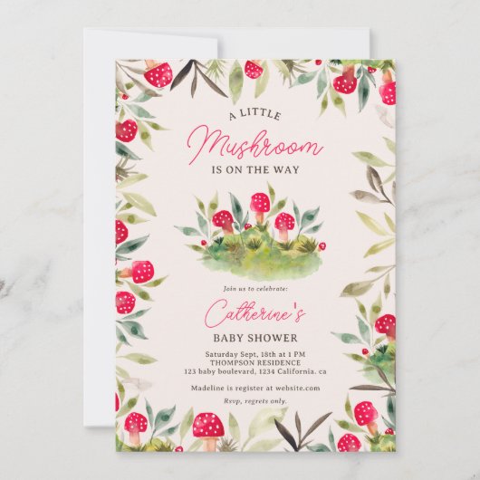 Leuke herfst waterverf kleine paddenstoel baby sho kaart (Voorkant)