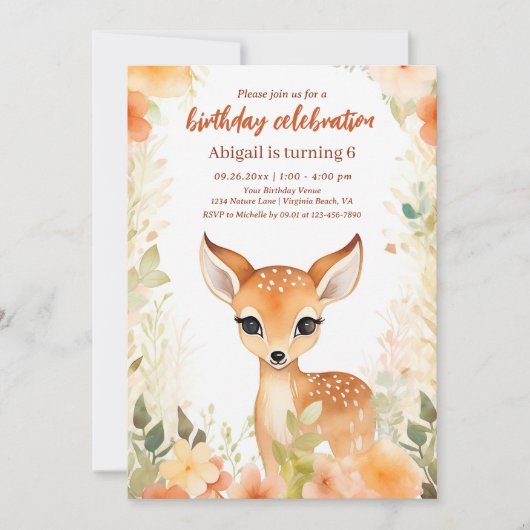 Leuke Herten en Bloemen |  Woodland Birthday Kaart (Voorkant)