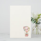 Leuke Hete Luchtballon met Beer Waterverf Statione Briefpapier (Staand voorkant)