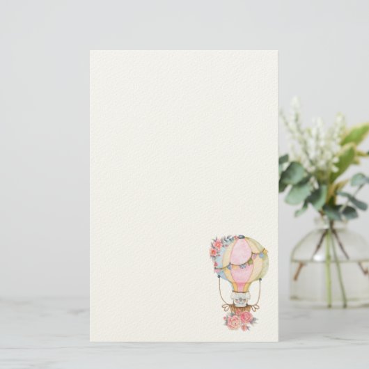 Leuke Hete Luchtballon met Beer Waterverf Statione Briefpapier (Staand voorkant)