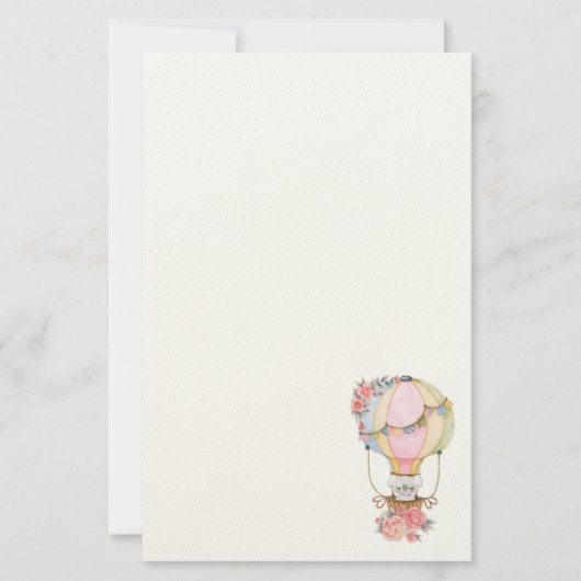 Leuke Hete Luchtballon met Beer Waterverf Statione Briefpapier (Voorkant)