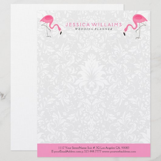 Leuke Hete Roze Flamingo Illustratie Briefhoofd (Voorkant / Achterkant)