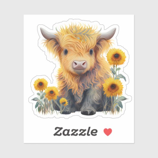 Leuke Highland Koe Geel Zonnebloem Custom Vinyl Sticker (Vel)