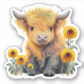 Leuke Highland Koe Geel Zonnebloem Custom Vinyl Sticker (Voorkant)
