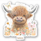 Leuke Highland Koe gepersonaliseerd Sticker (Voorkant)