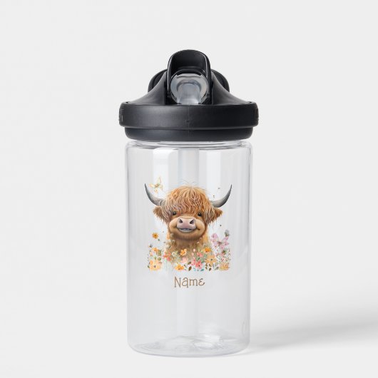 Leuke Highland Koe gepersonaliseerd Waterfles (Voorkant)