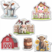 Leuke Highland Koe Set van 6 Barn Boerderij Custom Sticker (Voorkant)