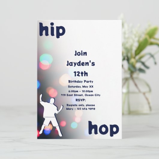 Leuke Hip-Hop Dans 12e Verjaardagsuitnodiging Kaart (Staand voorkant)