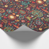 Leuke hippie kleurrijke vakantie kerst wrapping cadeaupapier (Hoek)