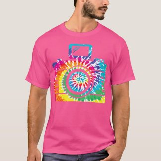Leuke Hippie Regenboog Retro Camera Tie Dye Foto T-shirt