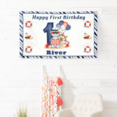 Leuke Hippo Nautische 1e Verjaardag Jongen Banner (Insitu)
