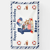 Leuke Hippo Nautische 1e Verjaardag Jongen Banner (Verticaal)
