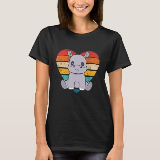 Leuke Hippos Retro Hart Vorm T-shirt (Voorkant)
