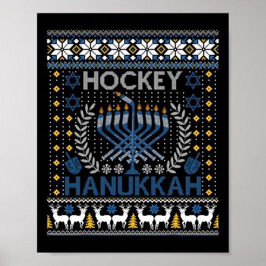 Leuke Hockey Menorah Chanoeka Joods Festival Vakan Poster (Voorkant)