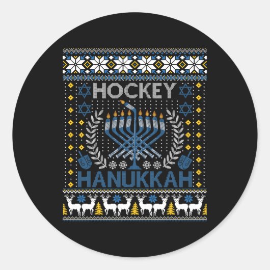Leuke Hockey Menorah Chanoeka Joods Festival Vakan Ronde Sticker (Voorkant)