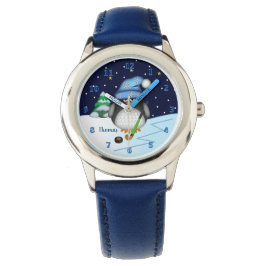 Leuke hockey penquin met aangepaste naam horloge