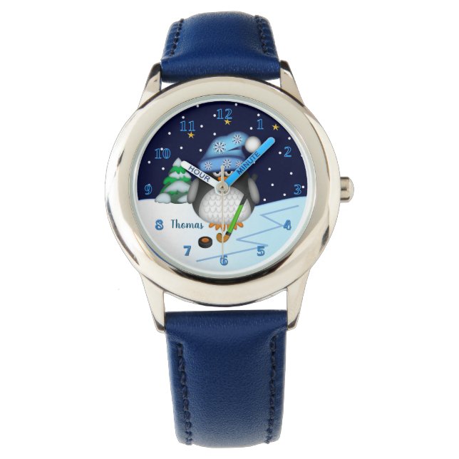 Leuke hockey penquin met aangepaste naam horloge (Voorkant)