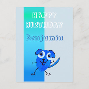 Leuke Hond Blauw Tekenen Gefeliciteerd Kinderen Briefkaart