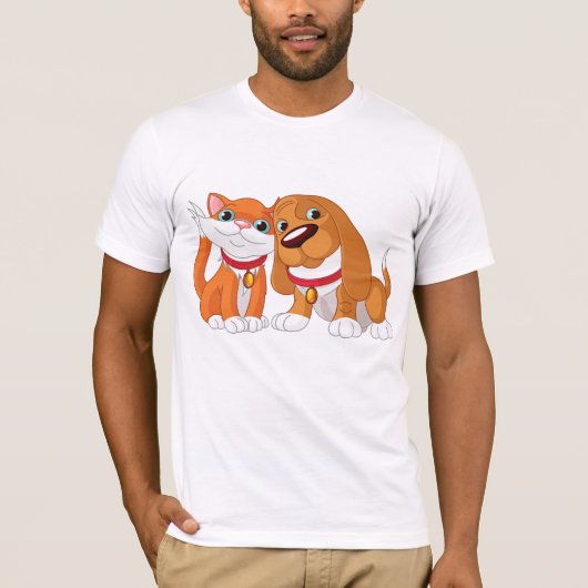 Leuke hond en kat Mannen T-shirt (Voorkant)