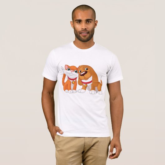 Leuke hond en kat Mannen T-shirt (Voorkant volledig)