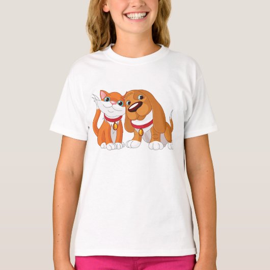 Leuke Hond En Kat Meisjes T-shirt (Voorkant)