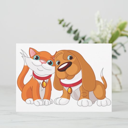 Leuke hond en kat uitnodigingen (Staand voorkant)