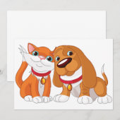 Leuke hond en kat uitnodigingen (Voorkant / Achterkant)