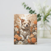 Leuke hond in bloemen briefkaart (Staand voorkant)